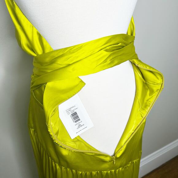AMUR Dixon Citrine Pleated Criss Cross Halter Satin Dress NEW $598 - Picture 7 of 14